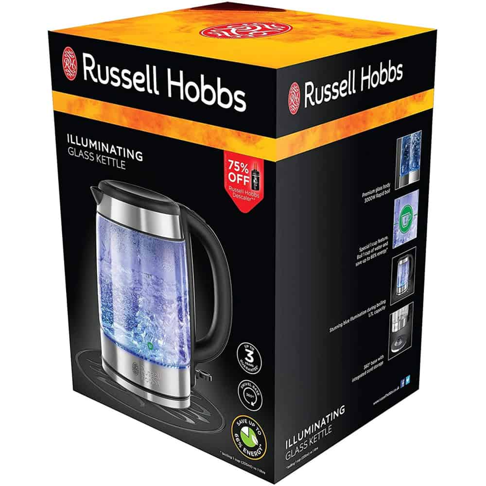 Russell Hobbs Illuminating Glass Kettle in Black 21600